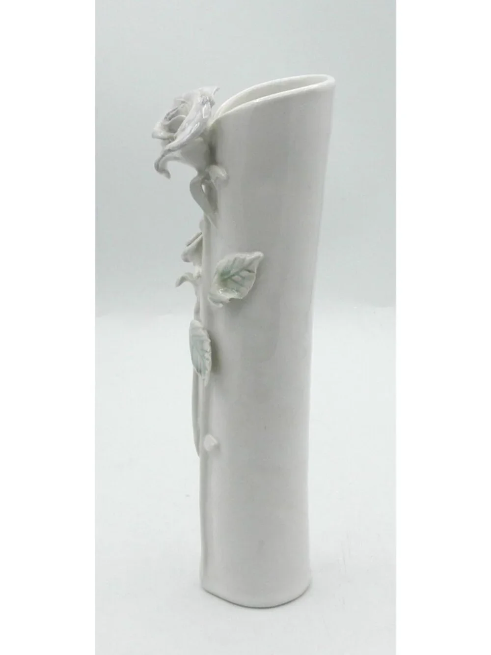Studio Art Pottery Bud Vase Handmade Applied Flowers Vintage Signed